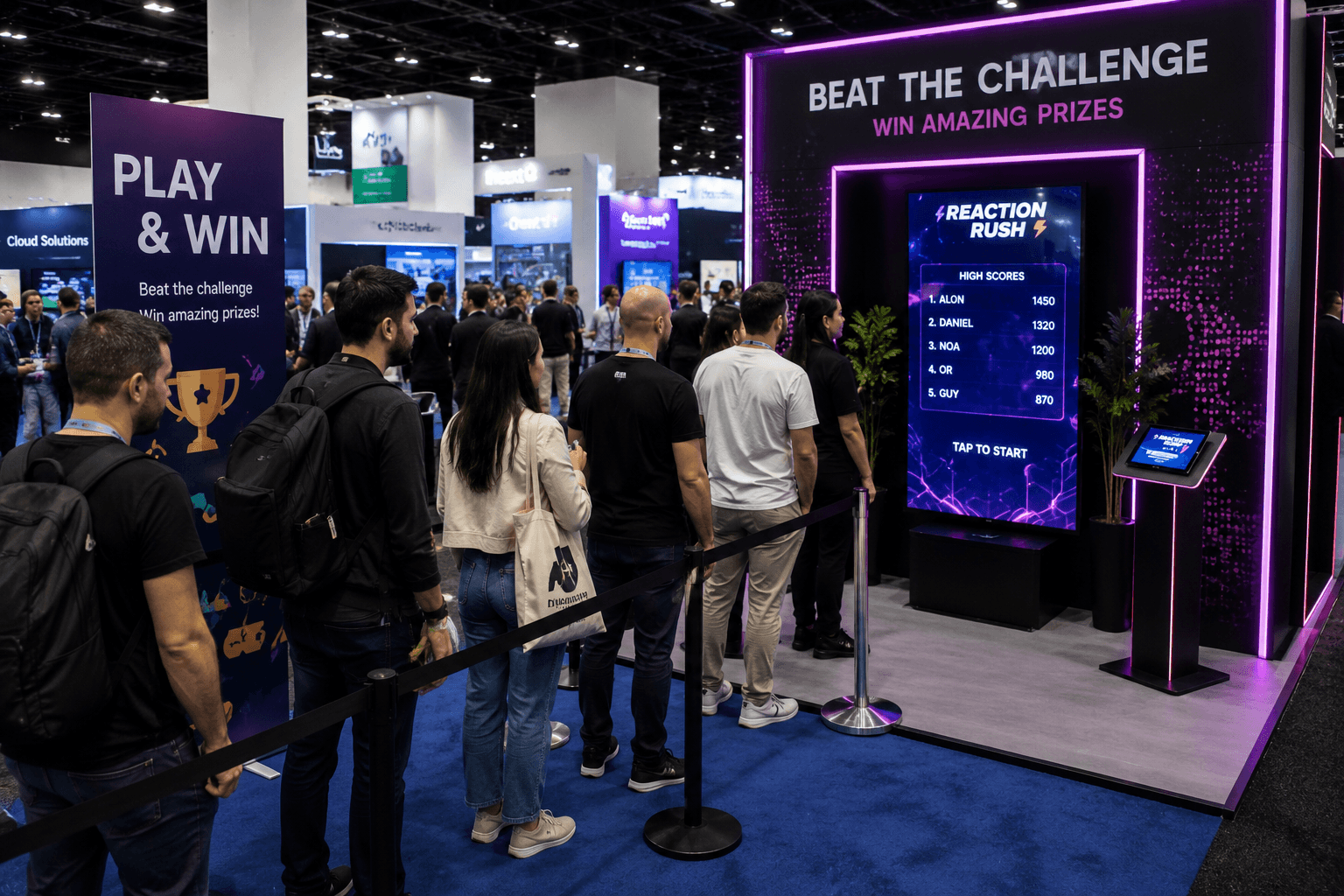 Live leaderboard and crowd interaction at an event booth
